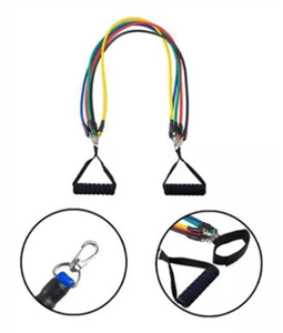 Especificaes doKit Elsticos Extensores Tubing: 1 elstico amarelo (4,5 kg de resistncia), 1 elstico vermelho (6,5 kg de resistncia), 1 elstico azul (9 kg de resistncia), 1 elstico verde (11 kg de resistncia), 1 elstico preto (13,5 kg de resistncia), 2 alas pegadores revestidos de espuma 2 tiras de tornozelos para maior estabilidade 1 ancora para travar na porta. Ideal para quem deseja aprimorar o fortalecimento muscular, aumentar a hipertrofia e melhorar a resistncia fsica, tudo enquanto protege contra leses.